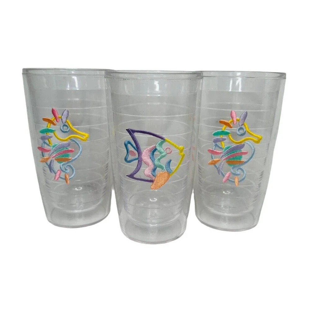 Tervis Tumbler Cups Insulated Tropical‎ Fish Seahorse 16 oz NO LIDS - LOT of 3